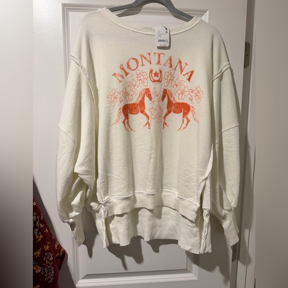 Free People Tops - Free People Cream and Orange Graphic Sweatshirt
